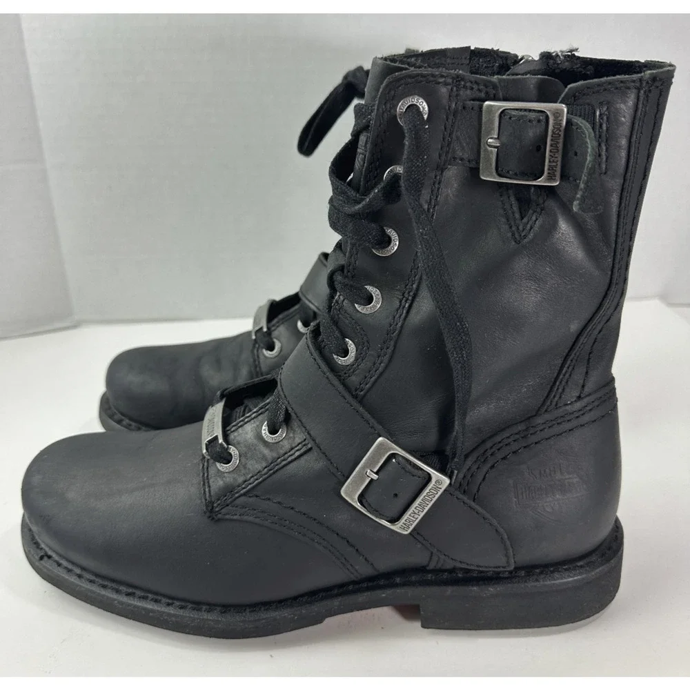 Harley Davidson Ranger 8” Black Leather Zip Lace Buckle Motorcycle Boot Mens 9 M - Picture 7 of 16